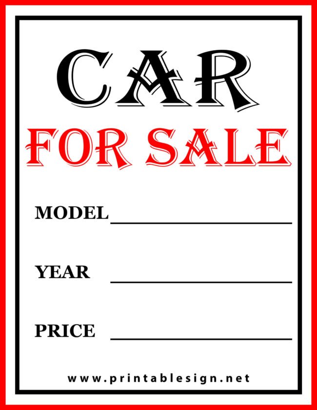 Car For Sale Sign PDF