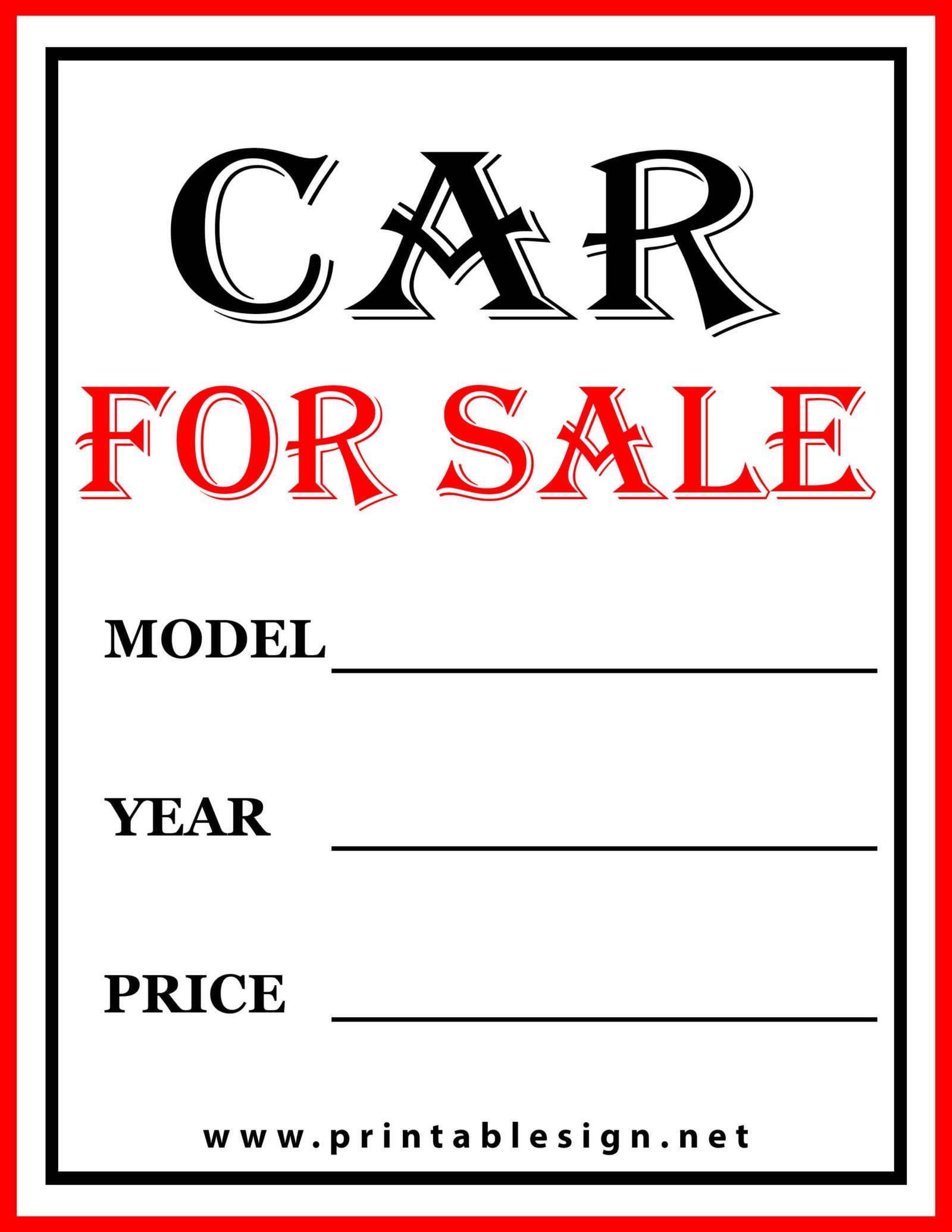 Car For Sale Sign PDF FREE Download