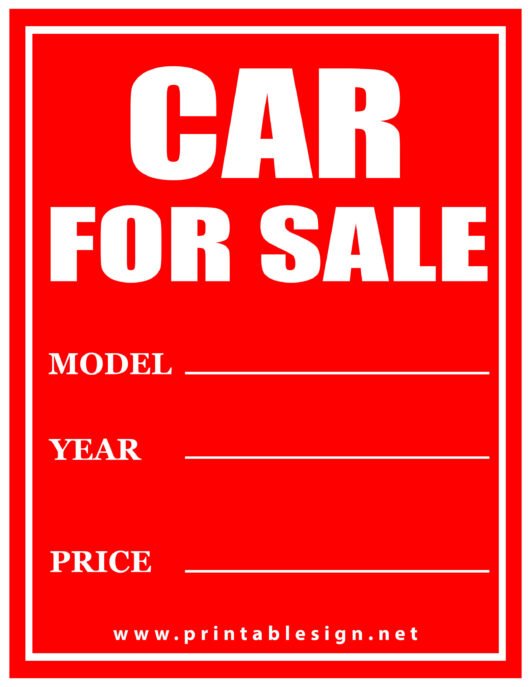 Car For Sale Printable Sign Pack - Printable Signs