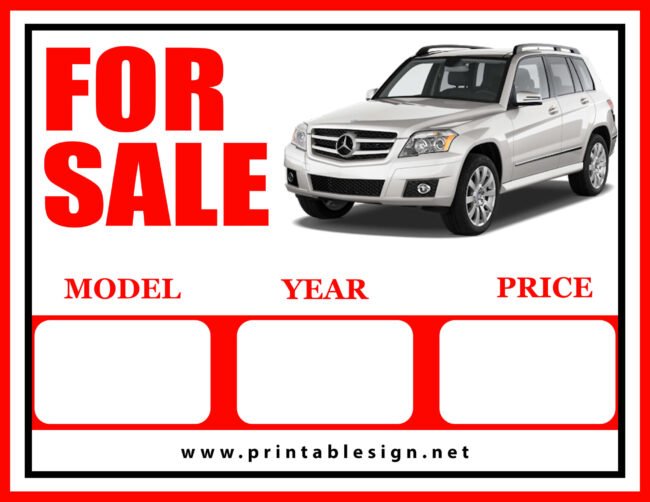 Car For Sale Template Sign