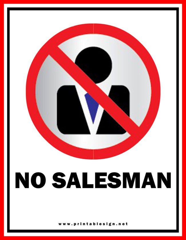 No Salesman Sign For Sale