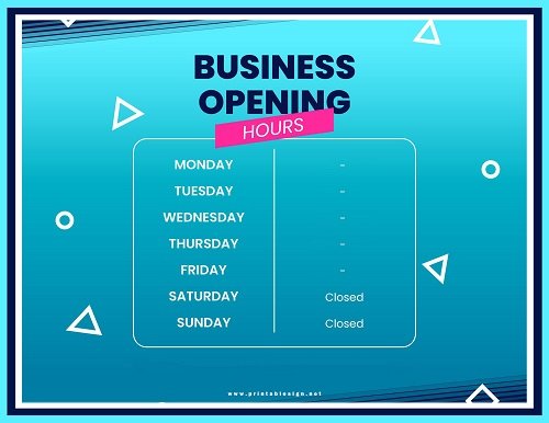 Hours Of Business Signs