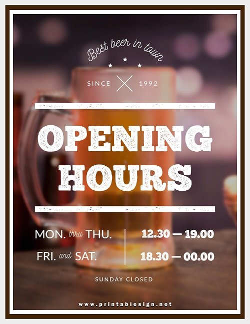 Opening Hours Signs For Business
