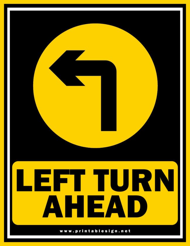 Free Left Turn Ahead Sign