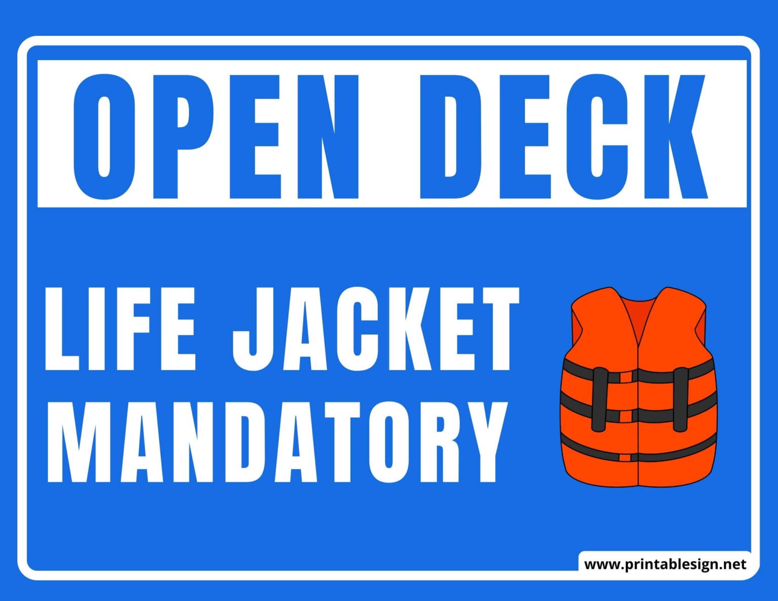 Mandatory Life Jacket Sign FREE Download