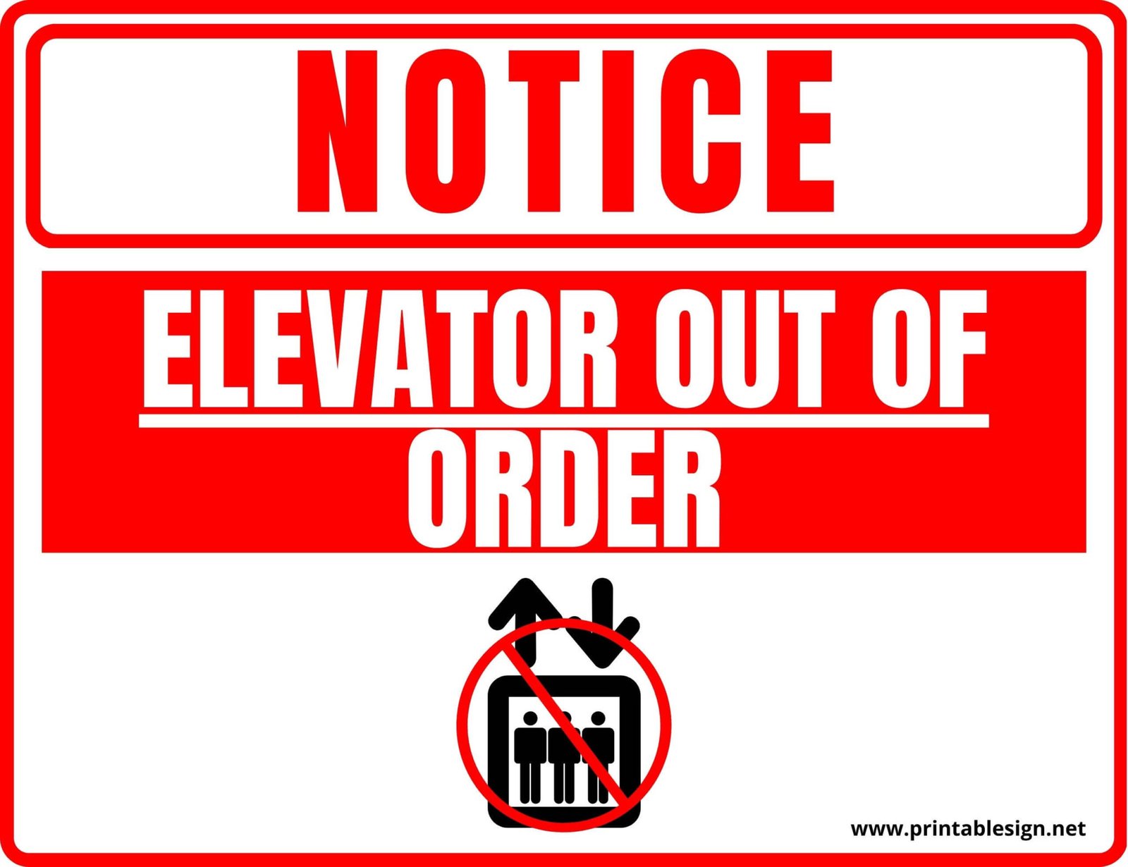 Notice Sign Elevator Out Of Order FREE Download