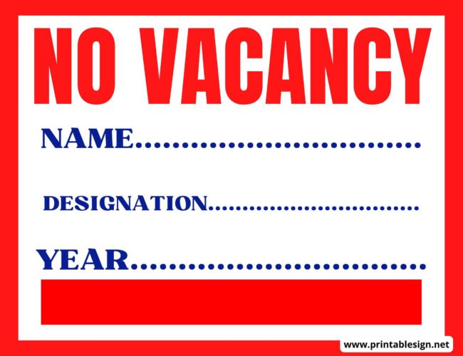 Printable No Vacancy Sign