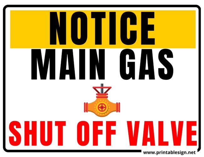 Main Gas Shut Off Valve Sign